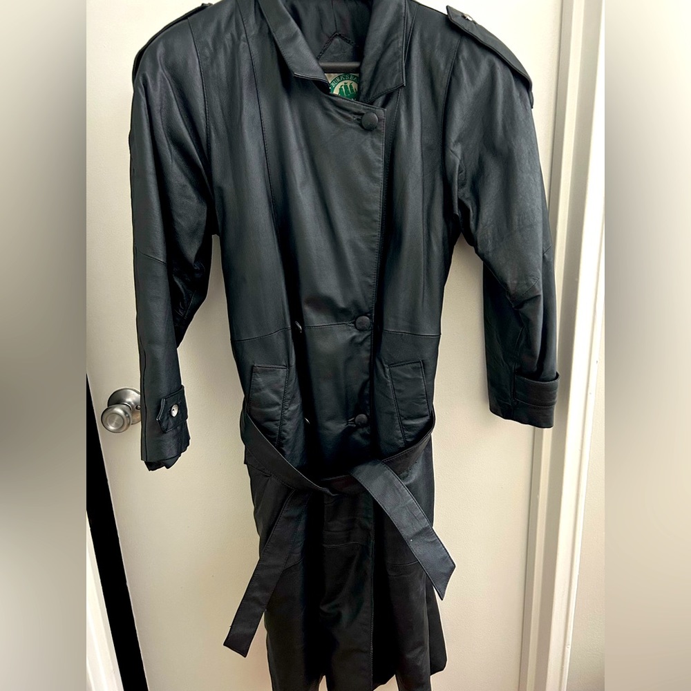 Burka Bay Black Leather Trench Coat
